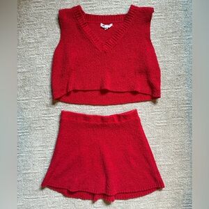 Day + Moon Red Knit Sleeveless Top and Skirt Set